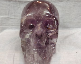 Carved Chevron Amethyst Skull Statue | Gothic Home Decor | Altar Meditation Gift | Halloween Decor