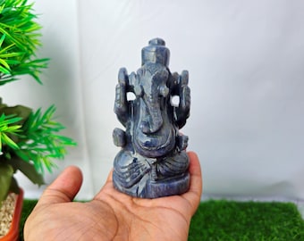 Blue Aventurine Ganesha, Blue Jade Ganesh, Gem Figurines, Gem Arifacts, Ganesh decoration, Religious Spiritual Home Decor, Crystal Gifts