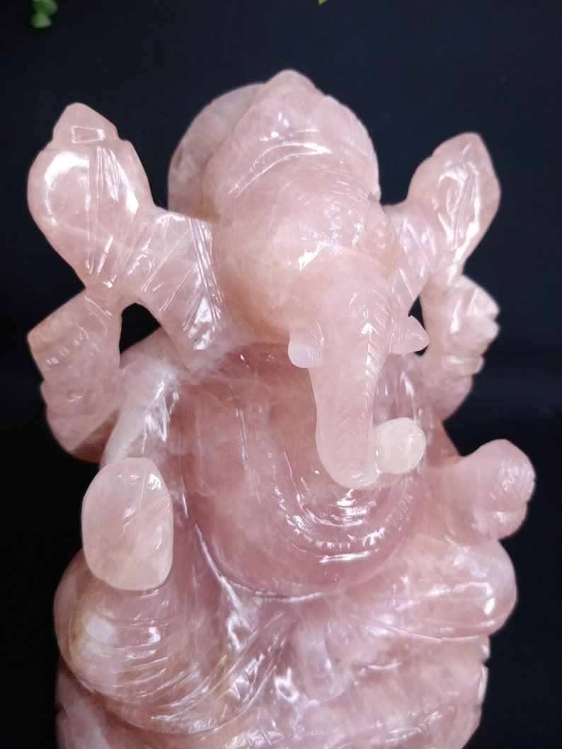 Rose quartz Ganesha, Pink Quartz Ganesha, Gemstone Ganesha, Hindu God Ganesha, Meditation Altar, Spiritual Decor, Prayer Pooja idols image 8