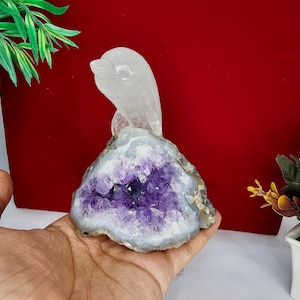 Crystal Dolphin on Amethyst Base, Dolphin Figurine, Healing Crystal Decor, Ocean Theme Gifts, Gemstone Collectible, Amethyst Crystal Display