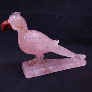 Rosequartz parrot decoration, Handcarved Gemstone bird, Colorful birds garden ornament artificial animal wildlife decor tropical decorations