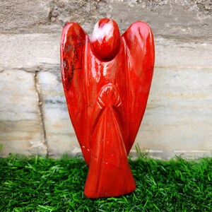 6&quot; Red Jasper Angel, BIG Fengshui Healing Angel, Gemstone Angel, Guardian Angel, Jasper Carvings, Gemstone Statues, Prayer Altar Decor Gifts