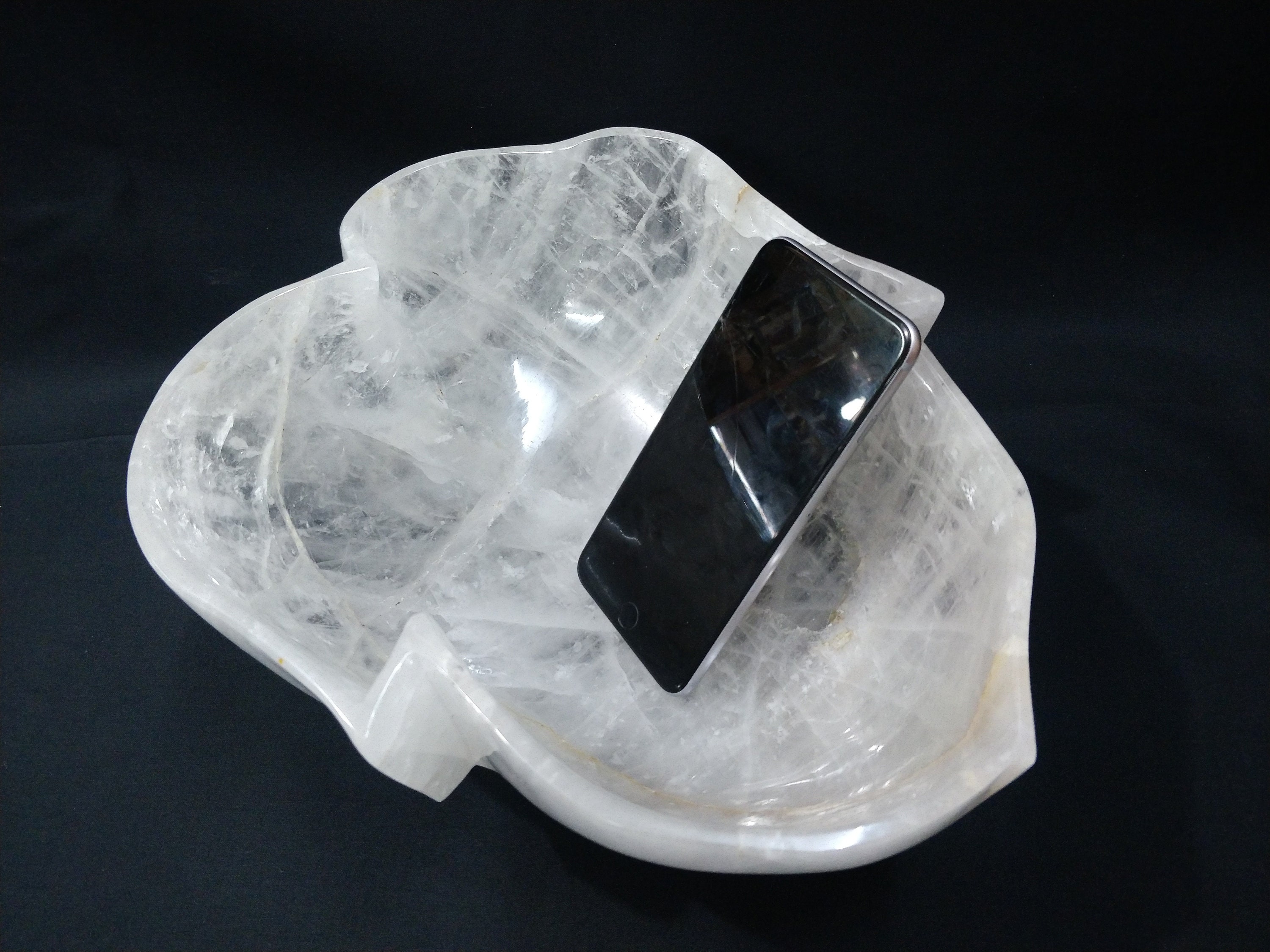 Crystal Gemstone bowl Clear quartz Bowl Healing Bowl Flower Etsy