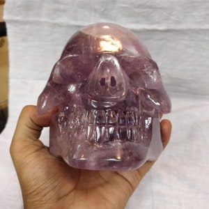 Amethyst skull, chevron amethyst skull, Amethyst crystal skull, traveler skull ,healing crystal skull, carved crystal skull, Skull Decor