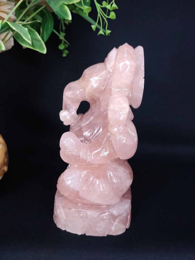 Rose quartz Ganesha, Pink Quartz Ganesha, Gemstone Ganesha, Hindu God Ganesha, Meditation Altar, Spiritual Decor, Prayer Pooja idols image 6