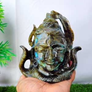 Labradorite Shiva, Gemstone Lord Shiva, Shiva Bust Head, Adiyogi, Hindu Dieties, Religious Spiritual decor Gifts, Prayer Idols, Indian Arts