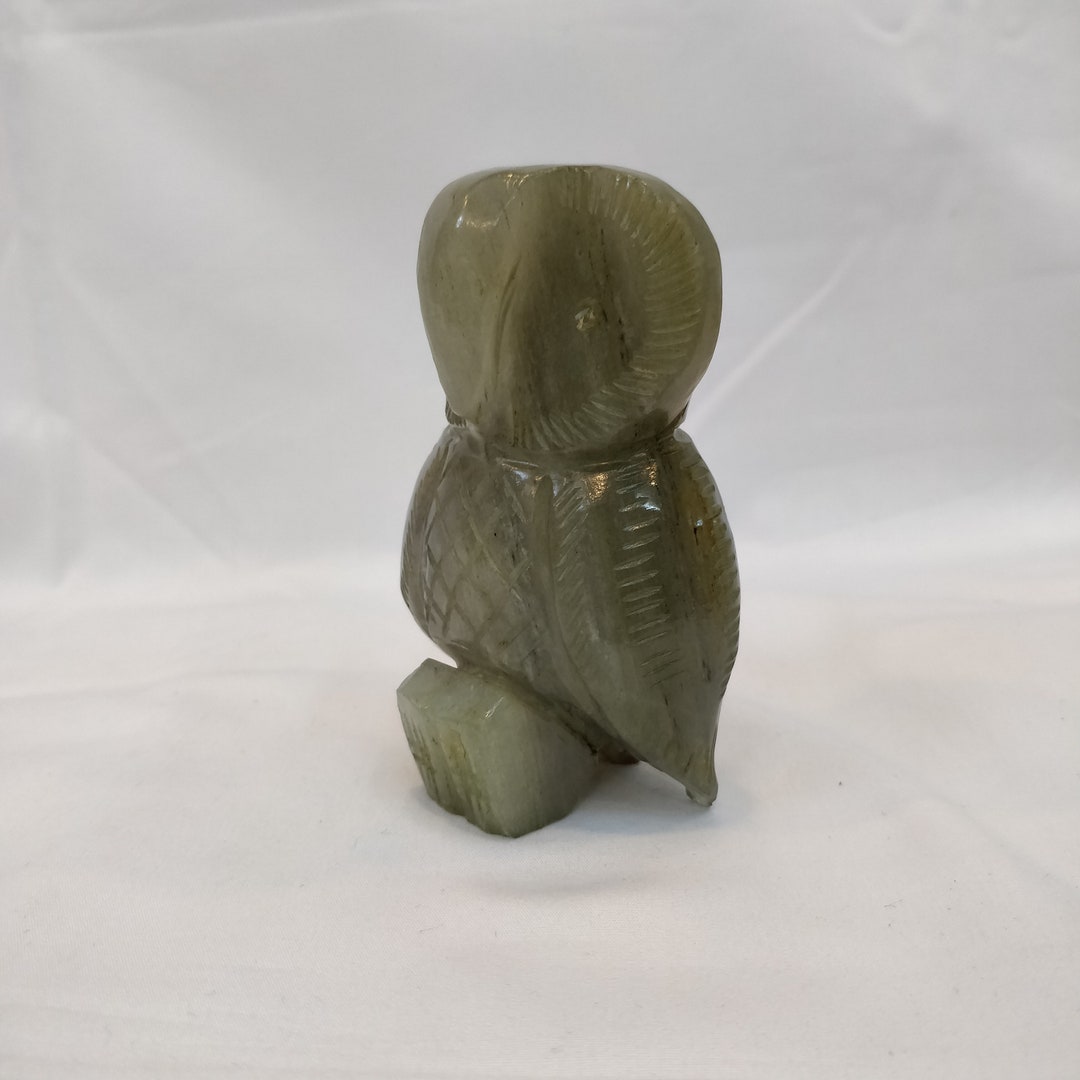 Jade Owl Figurine, Carved Natural Gemstone Owl Figurine, Healing