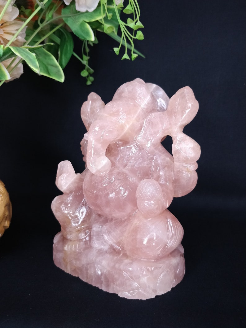 Rose quartz Ganesha, Pink Quartz Ganesha, Gemstone Ganesha, Hindu God Ganesha, Meditation Altar, Spiritual Decor, Prayer Pooja idols image 7