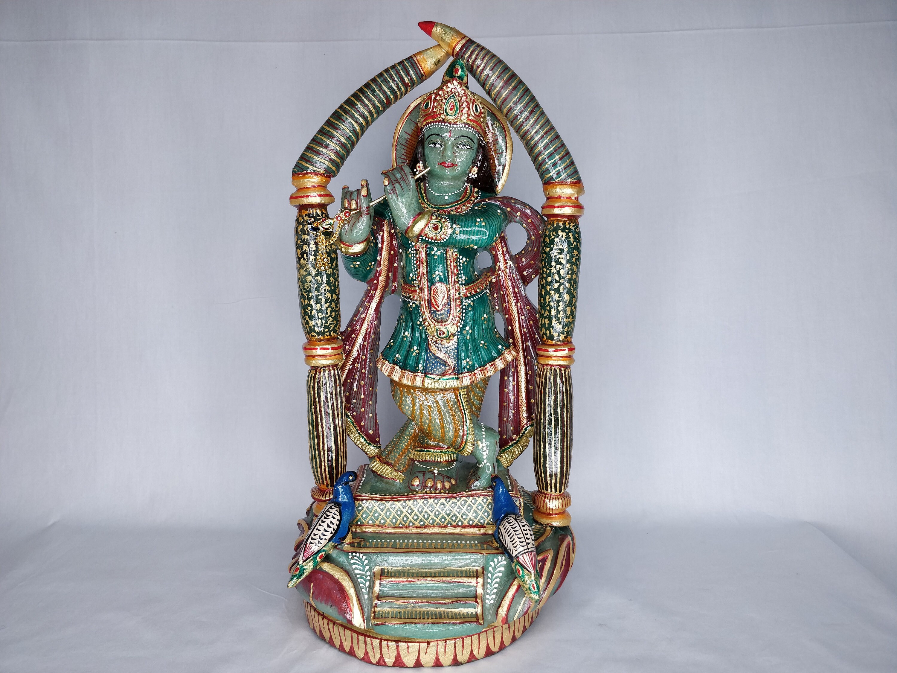Green Jade Krishna, Green Aventurine Krishna, Carved Stone Krishna