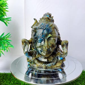 Labradorite Shiva, Gemstone Lord Shiva, Shiva Bust Head, Adiyogi, Hindu Dieties, Religious Spiritual decor Gifts, Prayer Idols, Indian Art