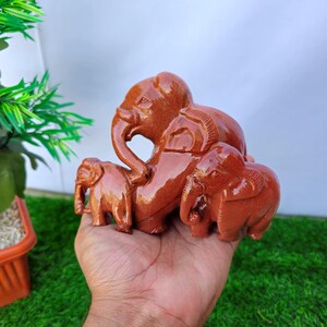 Sunstone Elephant, Mother & Baby Elephant, Handcarved Elephant, Animal Decor, Good Luck Keepsake Stone Gift, Home Office Temple Shelf decor