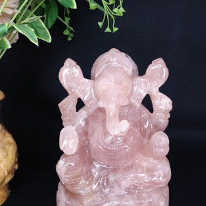 Rose quartz Ganesha, Pink Quartz Ganesha, Gemstone Ganesha, Hindu God Ganesha, Meditation Altar, Spiritual Decor, Prayer Pooja idols image 2