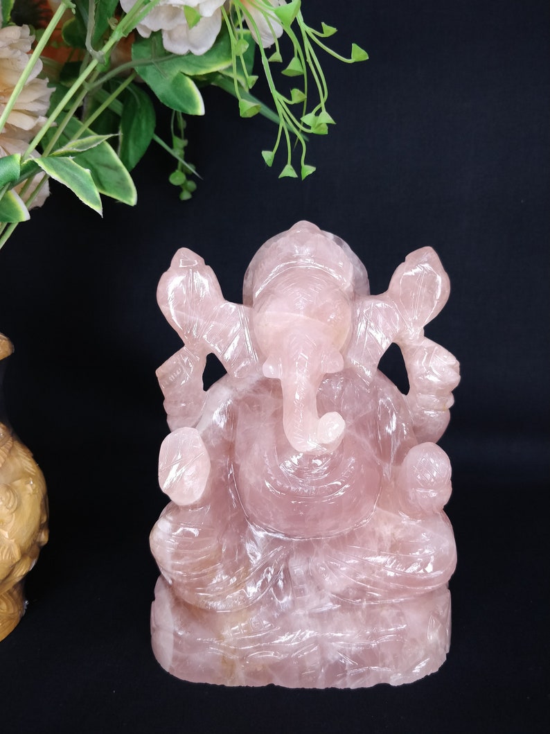 Rose quartz Ganesha, Pink Quartz Ganesha, Gemstone Ganesha, Hindu God Ganesha, Meditation Altar, Spiritual Decor, Prayer Pooja idols image 2