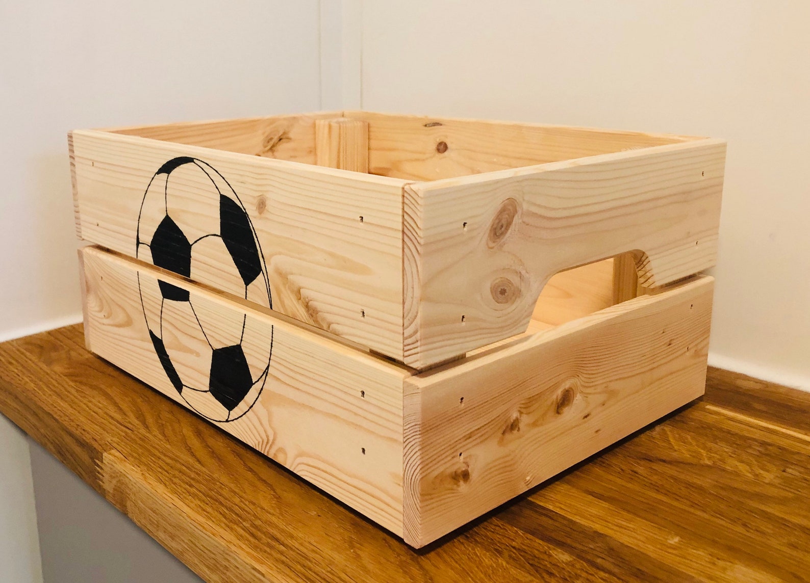 Football gift hamper storage wooden rustic box. Ideal Etsy