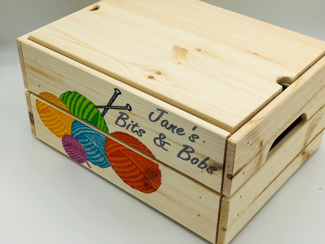 Wooden gift box storage hamper craft box with lid sewing 