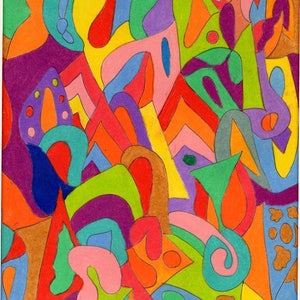 Os ecos do alívio foram esticados através de nylons feitos de estanho (11 x 14 fosco) Colorido, arte de parede, arte contemporânea para casa e escritório