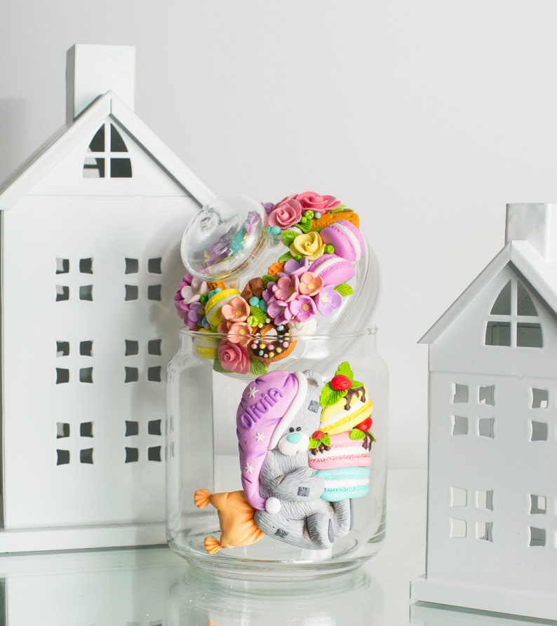 Jar with polymer clay delicious and flowers decorated cookie Etsy