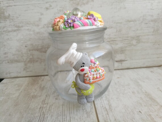 Jar With Delicious Decorated Cookie Jars Glass With Bear Candy Etsy
