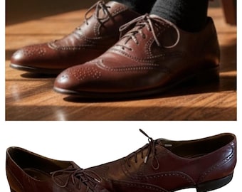 Bally Oxford Dress Shoes Mens Sz 10 B Leather Burgundy Brogue Wing Tip