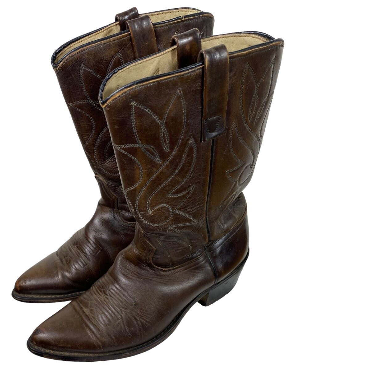Vintage 70s Acme Mens 8 D Distressed Leather Metal Tip Western Cowboy Boots USA SOLD Size 7-1/2 women main image 3