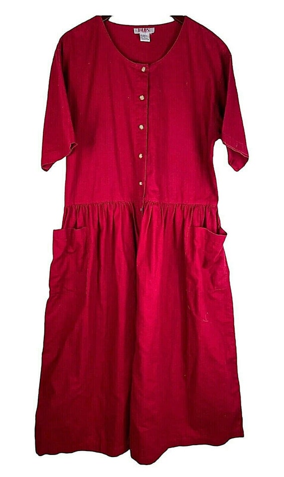 Vtg 90s FADS Large 12 14 Shirtdress Midi Dress Red