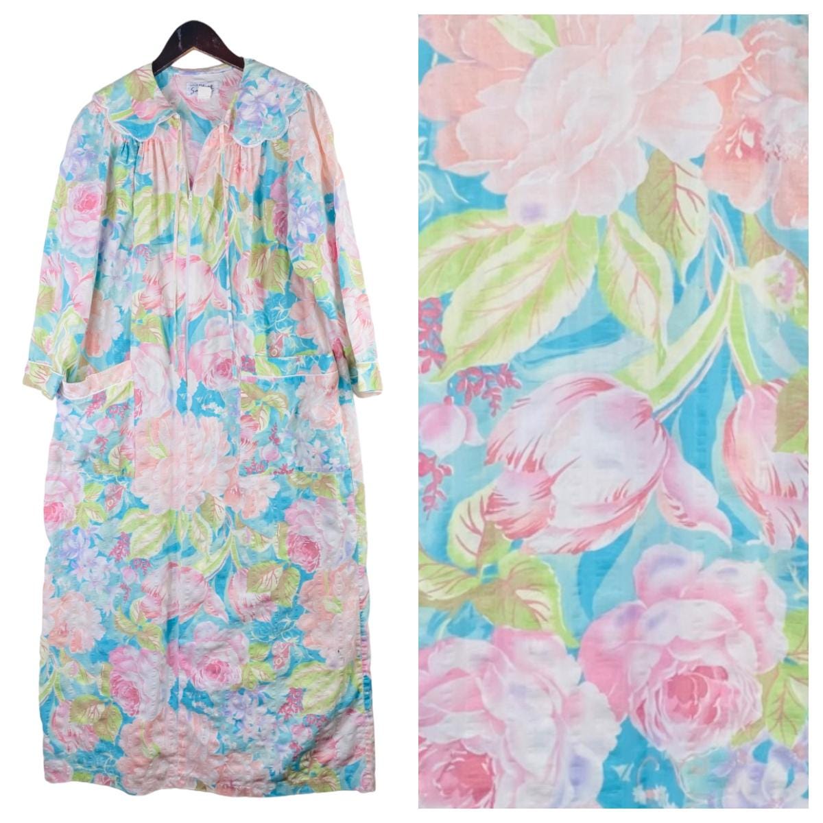 Vtg Styled SAYBURY House Dress Maxi Kaftan Robe Mumu Medium Floral