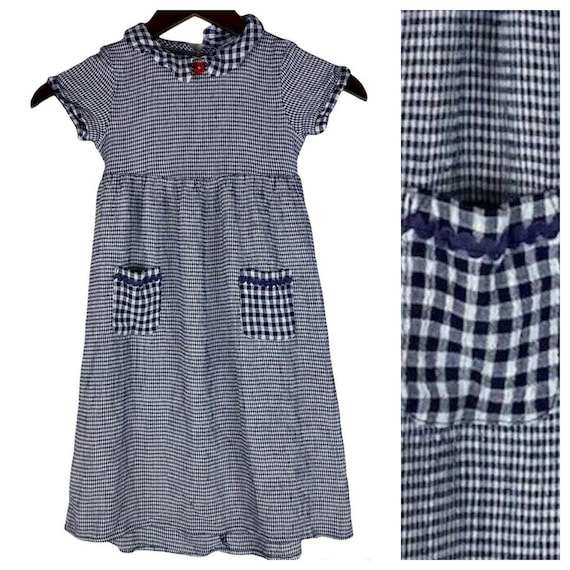 Amy Byer Girls 6 Dress Gingham Plaid Navy Blue Wh… - image 1