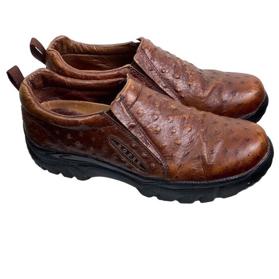 Roper Womens 9 Chunky Shoes Loafers Slip on Ostrich Leather Brown