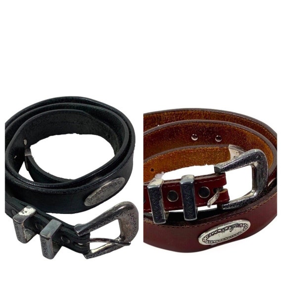 Lot Bundle (2) Vtg Brighton Mens 40 Belts Leather Silver  display picture 1