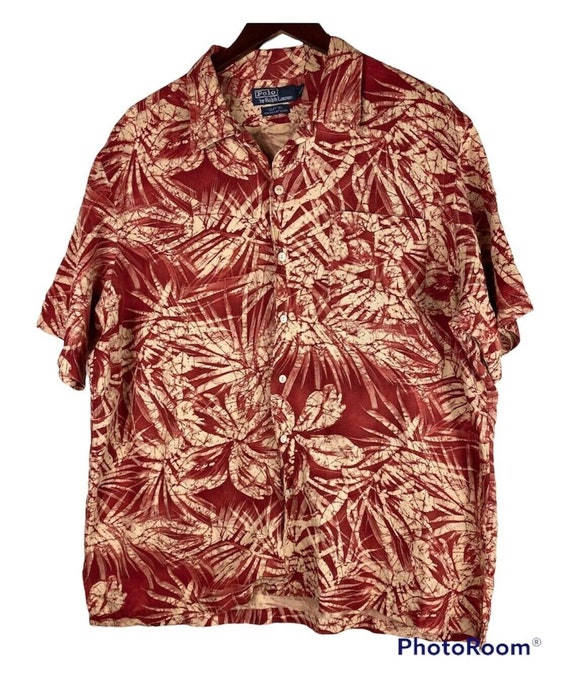 Ralph Lauren Clayton Shirt Mens XL Silk Linen Hawaiian Tropical Red Button  Down