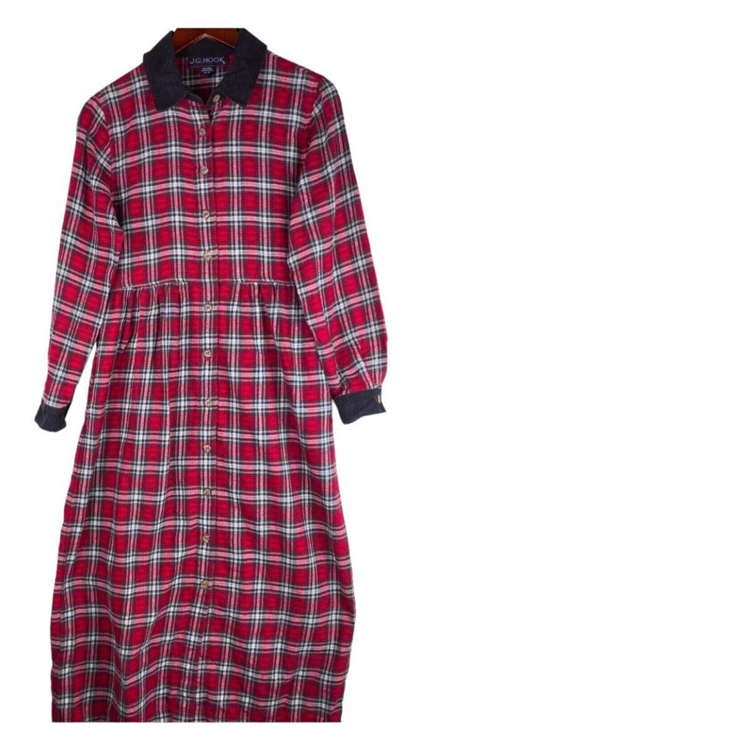 Vtg JG Hook 6 Medium Dress Shirtdress Midi Maxi Plaid Vtg JG Hook 6 Medium Dress Shirtdress Midi Maxi Plaid