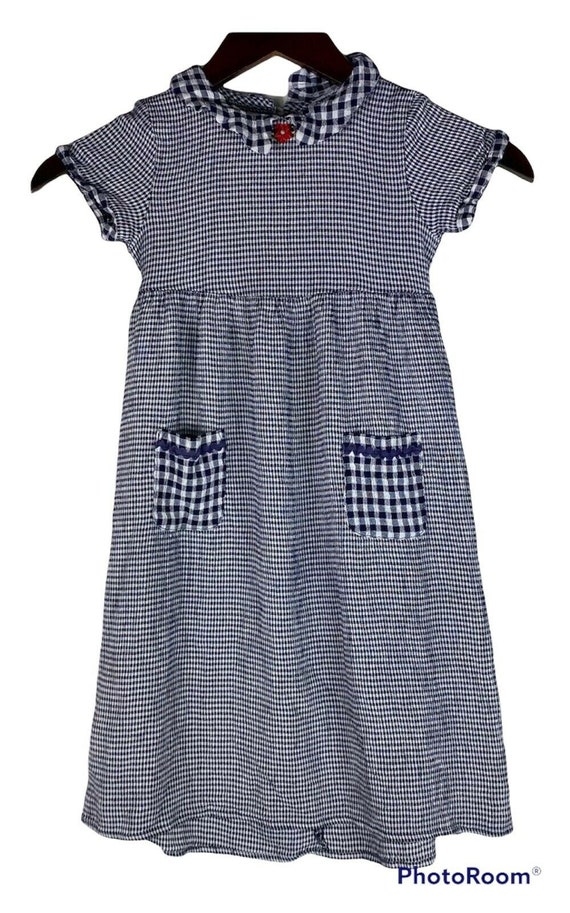 Amy Byer Girls 6 Dress Gingham Plaid Navy Blue Wh… - image 2