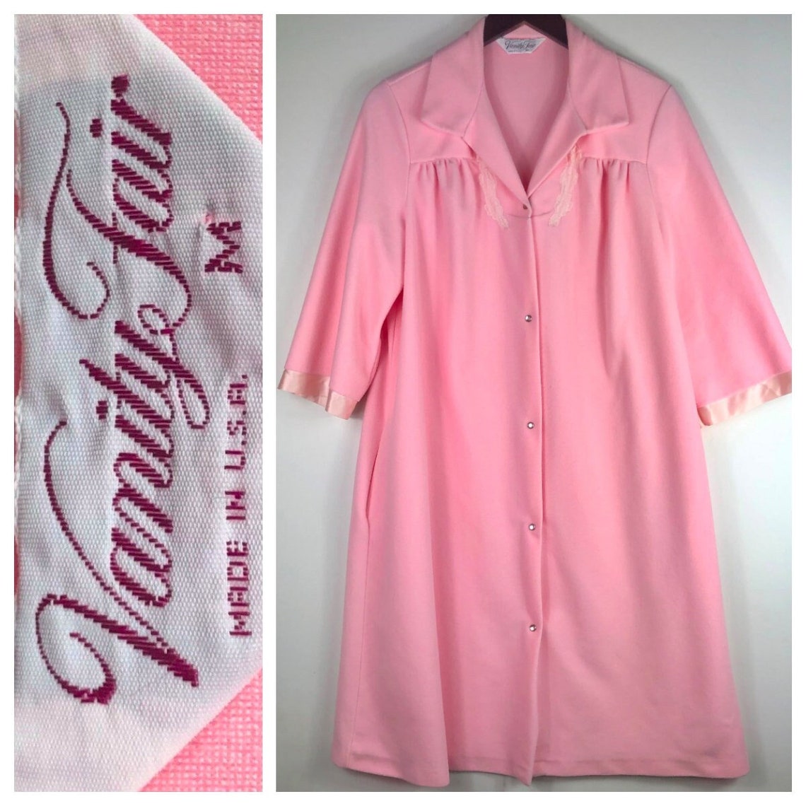 Vtg Vanity Fair Medium Housecoat Robe Fleece Velour Pink USA Made Etsy