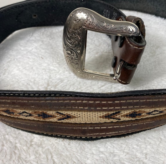 Vtg Nocona Mens 36 Leather Belt Silver Buckle Western  display picture 3