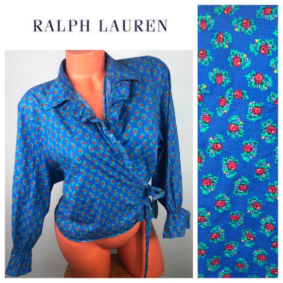 Vtg Ralph Lauren 2X 18 20 Wrap Shirt Top Floral P… - image 1