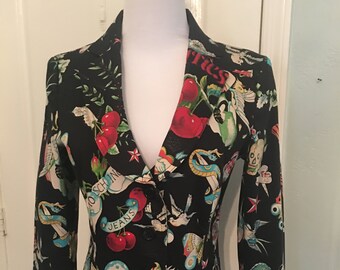 Vintage Moschino Tattoo Print Blazer Jacket