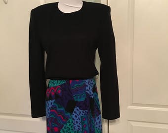 Vintage Jessica Howard Black and Abstract Knit Dress