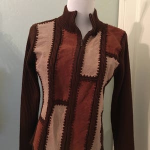 Vintage Gizel Suede Knit Patchwork Sweater Jacket