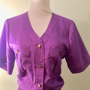 Vintage 80s Purple and Gold Button Blouse