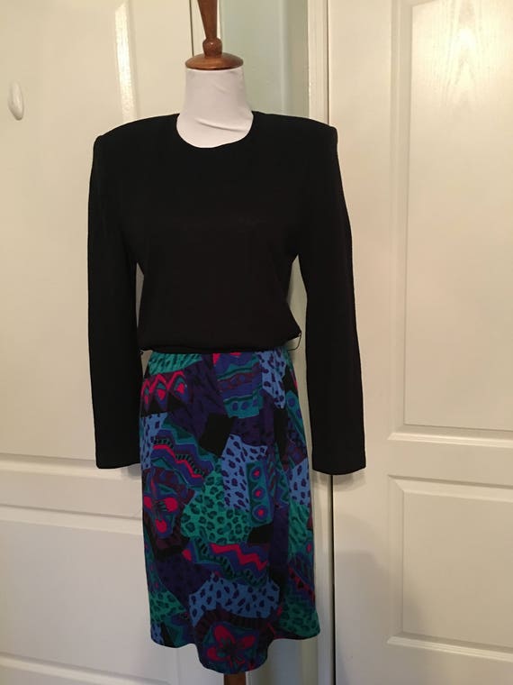 Vintage Jessica Howard Black and Abstract Knit Dr… - image 1