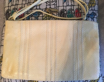 Vintage Clemente Light Yellow Snakeskin Clutch Shoulder Bag