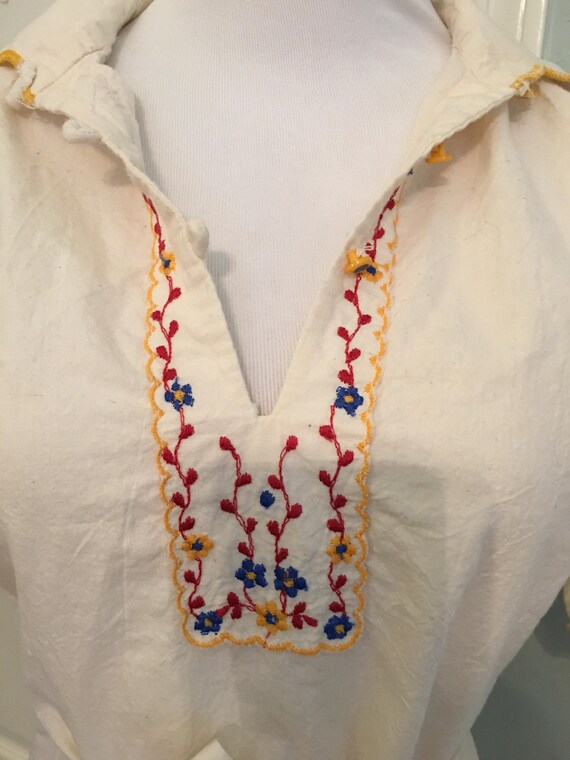 Amazing Vintage 70s Cotton Guaze Embroidered Shor… - image 1