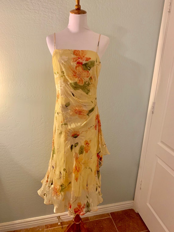 Vintage 90s Alex Evenings Silk Sequin Floral Slip