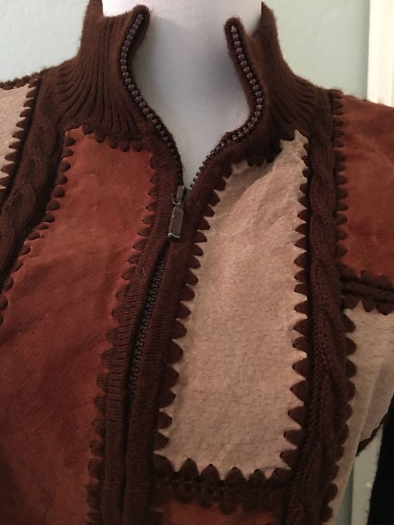 Vintage Gizel Suede Knit Patchwork Sweater Jacket - image 3