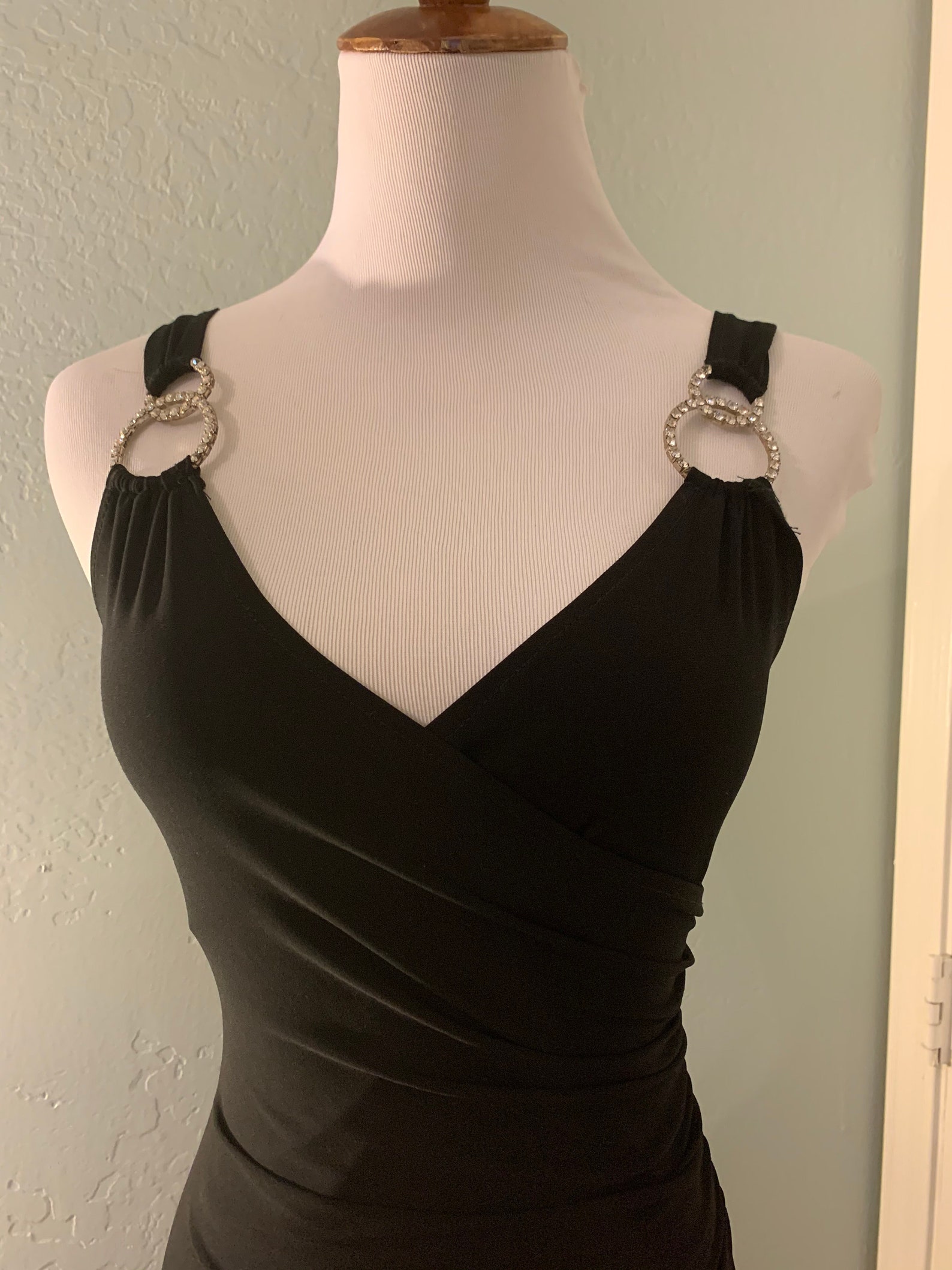 Vintage Janine Rhinestone Black Super Soft Handkerchief Hem Dress ...