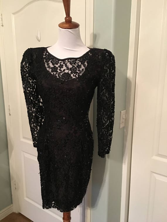Vintage Marie St. Claire Black Lace Sequin Dress - image 3