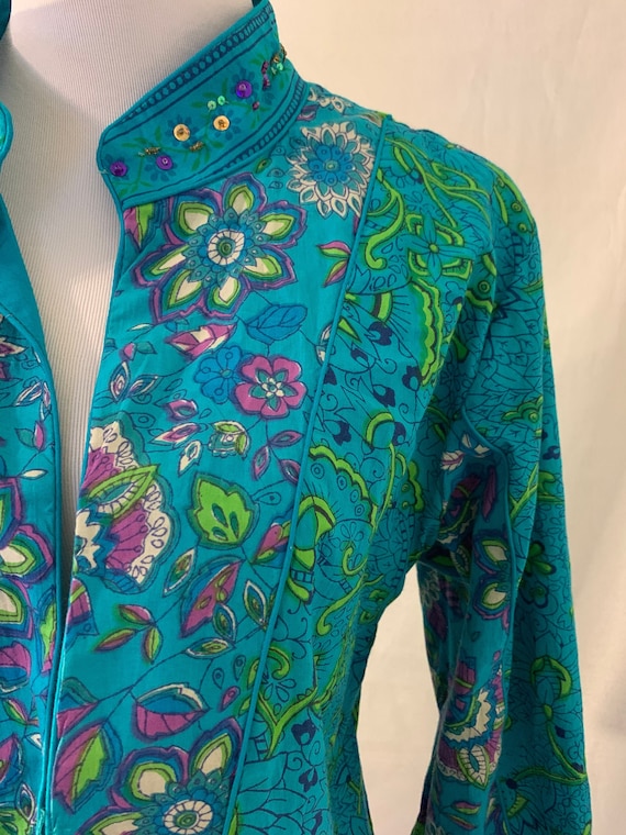 Vintage Phool Indian Print Beaded Cotton Floral Ja