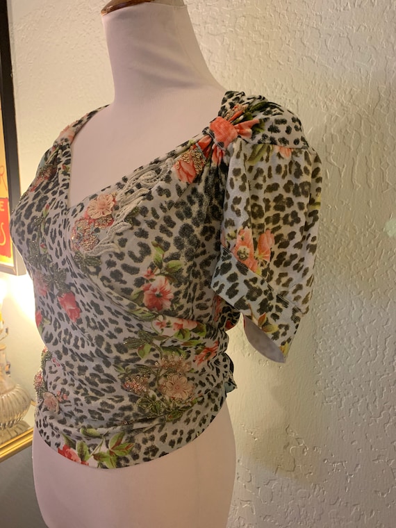 Vintage Alberto Makali Animal Print Puff Sleeve Sw