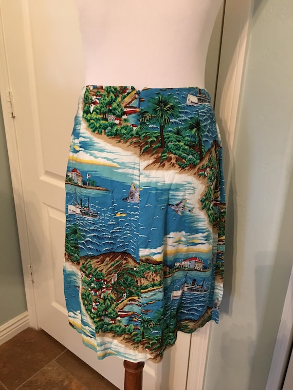 Vintage Clio Cruise Ship Tropical Faux Wrap Skirt