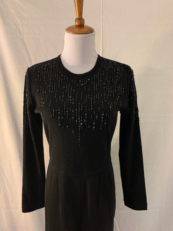 Vintage Black Knit Beaded Jumpsuit - image 2